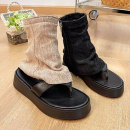 Boots Explosive pantyhose boots female summer clip toe sandals denim niche peep toe pants tube muffin bottom cool 230703