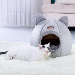 Cat Beds Bed Indoor Dog Warm Winter Closed Type Plus Velvet Round Pet Nest Kitten Kennel Puppy Cage Lounger House