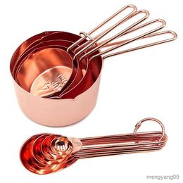 Measuring Tools Rose Gold Stainless Measuring Spoons Set Baking Tea Coffee Spoon Measuring Tools Measuring Cup Kitchen Accessories R230704