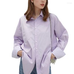 Women's Blouses Spring 2023 Solid Purple Colour Shirt Lady Vintage Loose Versatile Top Long Sleeve Blouse Korean Clothes Office Female