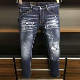 Fashion Luxury DSQ Men's Designer Distressed Ripped Skinny Jeans Italian Slim Motorcycle Moto Biker D2 Mens182b