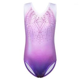 BAOHULU 2020 Shiny Gymnastics Leotards for Children Gradient Purple Rhinestone Ballet Leotards for Girls Kids Dance Costumes12805