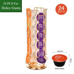 Number New Gold 24cups Rotatable Coffee Pod Holder for Gusto Capsule Display Capsule Rack Tower Stand Storage Shees