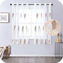 Curtains Lism Modern Leaf Embroidery Short Sheer Curtains for Living Room Bedroom Kids Cortinas Tulle Kitchen Window Treatment Drapes
