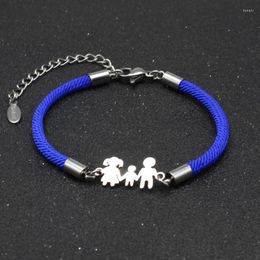 Charm Bracelets Cute Family Style Stainless Steel Dad Mom Son Bracelet Lucky Adjustable Rope Chain For Women Men Couples Jewelry