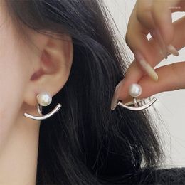 Stud Earrings Trend Special Personality Bar Shaped Pearl Gold Silver Colour Pierced For Women Elegant Korean Ear Jewellery Gift