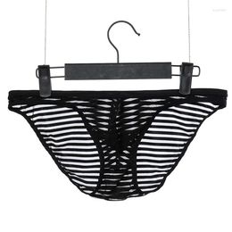 Underpants Sexy Men Underwear Transparent Briefs Short Man Ice Silk Mesh Low Waist Panties Solid U Convex Pouch Cuecas M-XL