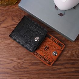 Simple PU Leather Print Small Bifold Purse Retro Fashion Men Small Wallet Money Bag for Business Holiday Gift