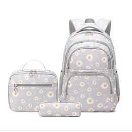 Backpacks 3 PcsSet School Bag for Girls Children Backpack Schoolbags Teenage Lunchbox School Child With Pencil Case Kids Black 230703