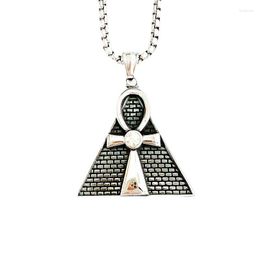 Pendant Necklaces Men's Personalised Vintage CZ Egyptian Pyramid Cross Stainless Steel Necklace 24 Inch