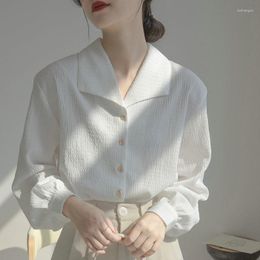 Women's Blouses White Cotton Shirt Women 2023 Spring Autumn Fashion Turn-down Collar Lantern Sleeve Blouse Woman Office Wear Chic Loose Work