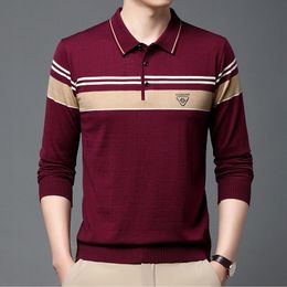 Men s Polos High Quality Fashion Mens Casual Lapel Slim Fit Long Sleeve Polo Shirts Breathable Wool Knit Soft Business Tops 230704