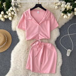 Women's Blouses Women Summer Solid Shorts Sets Short Sleeve T Shirts With Drawstring High Waist Wide Leg