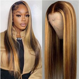 Highlight Wig Brown Coloured Human Hair Wigs for Women Brazilian Straight Lace Front Wig Lace Front Human Hair Wigs