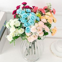 Decorative Flowers Wedding Decor Garland Fake Home 15 Heads Bouquet Silk Rose