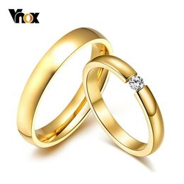 Vnox Simple Gold Colour Stainless Steel Engagement Rings for Women Men Elegant Thin Wedding Band Anniversary Gift