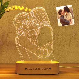 Lights Personalized Custom Photo 3D Lamp Text Customized Bedroom Night Light Wedding Anniversary Birthday Mother's Father's Day Gift HKD230704