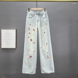 Women's Jeans Diamond Trousers 2023 Spring High Waist Loose Wide Leg Mop Pants Lady Washed Vintage Embroidery Jean Trouser