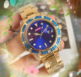 Shiny Lover Mens Colorful Rainbow Diamonds Ring Watches 41mm Quartz Movement Male Time Clock Watch Full Fine Stainless Steel Band Wristwatch montre de luxe gifts