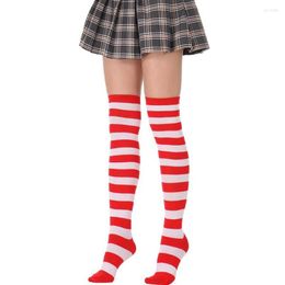 Women Socks JK Woman Cosplay Stockings Red White Strips Lolita Long Over Knee Thigh High Compression