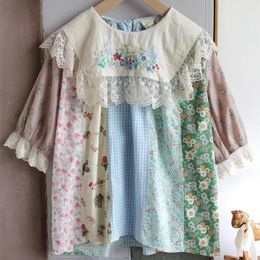 Women's Blouses Summer Ethnic Style Embroidery Lace Patchwork Floral Shirt Vintage Pastoral Tops For Women Pullover Short Sleeve T-shirt