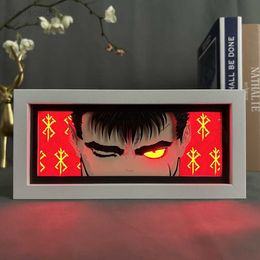 Night Lights Light Box Berserk for Bedroom Decoration Manga Paper Carving Table Desk Lamp Anime Lightbox Guts Face Eyes HKD230704