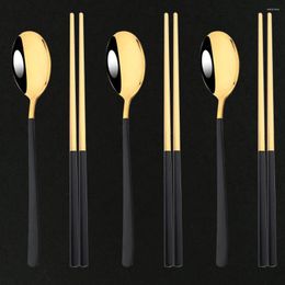 Dinnerware Sets 304 Stainless Steel Portable 6Pcs Gold Korean Style Spoon Fork ChopsticksSet Tableware Dinner Kitchen Accessories