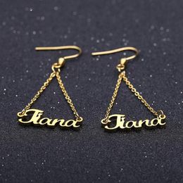 Dangle Chandelier Stainless Steel Custom Name Drop Earrings For Women Personalised Any Letters Chain Eardrop Handmade Jewellery Birthday Party Gift 230704