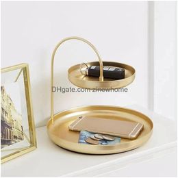 Storage Boxes Bins Double Jewelry Tray Necklace Holder Tabletop Organizer Tower For Bracelets Earrings Watch Makeup Display Shelf Dhwi0