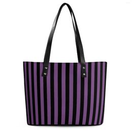 Evening Bags Black And Purple Line Handbags Vertical Stripe Print College Tote Bag Aesthetic Shoulder Designer Belt PU Leather Beach