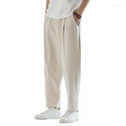 Men's Pants Elastic Waist Ankle Length Men Streetwear Linen Trousers Plus Size Fashion Casual Man
