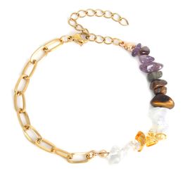 new stainless steel Natural crystal chip stone bracelet adjustable Gravel irregular gemstone bracelet for women