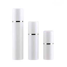 Empty 15ml 30ml 50ml PP Airless Bottles White Airless Vacuum Pump Lotion Bottle with Silver Line Cosmetic Packagings Phqou