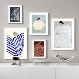 Stickers Nordic Posters and Prints Abstract Line Geometry Curve Girl Modern Wall Art Canvas Painting Wall Pictures for Living Room Decor