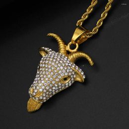 Pendant Necklaces Full Rhinestone Goat Head Gothic Style Alloy Necklace Drak Men Hip Hop Punk Personality Fashion Neck Chain Accessory