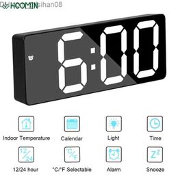 Desk Table Clocks LED Digital Electronic Desktop Clock Snooze AcrylicMirror Alarm Clock Voice Control Time Temperature Display Home Z230704