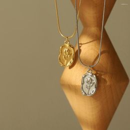 Chains Titanium Steel Rose Pendant Necklace For Men Women Y2K Hip Hop Irregular Beads Choker Korean Jewelry Gifts