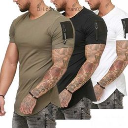 Men's T-Shirts Short Sleeve Zipper Shoulder Streetwear Hip Hop Summer T Shirt Men Longline Curved Hem Tshirt Slim Funny TShirt Plus Size M3XL Z230706