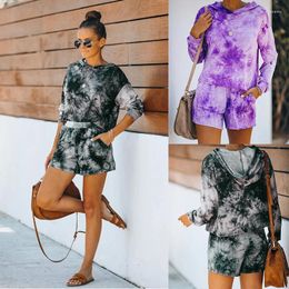 Women's Tracksuits Floral Print Two 2 Piece Sets Women Outfits Hooded Long Sleeve Top And Shorts Ladies Fashion Matching Clothes