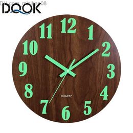 Wall Clocks 12 Inch Luminous Wall Clock Wood Silent light in dark night Nordic Fashion Non Ticking With Night Light Z230704