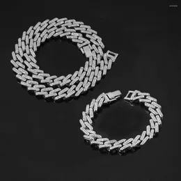 Chains Iced Out Paved Rhinestone Necklace15MM Miami Curb Cuban Link Chain Bling Rapper Necklace Bracelet For Men Hip Hop Jewellery Choker