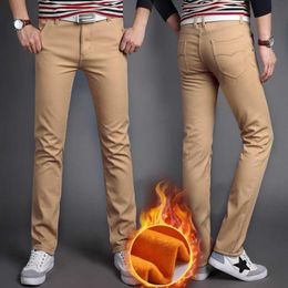 Whole-Mens Winter Pants Warm Fleeces Inside Slim Fit Casual Pants Khaki Blue Black Straight-Fit Long Trousers for Men2762