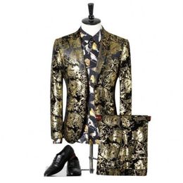 Luxury Wedding Men Suit Fashion printing Party Dress Slim Fit Costume Homme Men's with 2 pieces jacket and pant259q