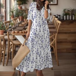 Casual Dresses Women Bohemian Beach Maxi Dress Spring Summer V-Neck Beachwear Female Vintage Floral Print Long Vestidos