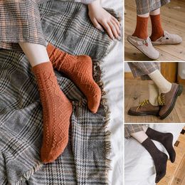 Women Socks Winter Cashmere Wool Woman Solid Color Japanese Style Retro Long Girls Casual Thermal Streetwear Crew Sock