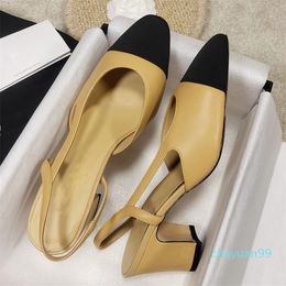 Designer -Dress Shoes Fashion with Coloured Crystal slingbacks chunky heel are toes sandals 6.5CM high heeled slippers sheepskin Womens