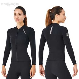 Wetsuits Drysuits 2MM neoprene diving jacket Women wetsuit long sleeve snorkeling coat surfing jacket fishing winter thermal Separate Swimsuit HKD230704