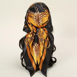 Scarves 90cm Print Hijab Silk Scarf For Lady Square Neck Kerchief Bandana Foulard Hairbands Women Bufanda