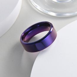 Simple 8mm Men Stainless steel Ring Purple Matte Finish Bevelled Polished Edge Engagement Ring Men Wedding Band