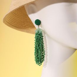 Dangle Earrings Trendy Long Statement Green Beads Tassel Drop For Women Bohemia Vacation Earring Jewelry
